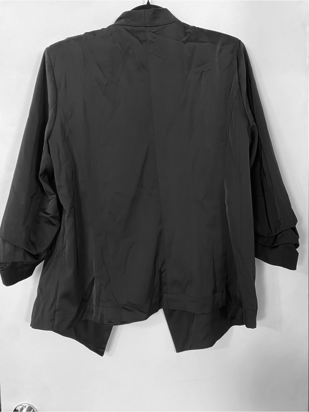 Rachel Zoe Open Front Blazer Jacket Ruched 3/4 Sleeves Black XL EUC - Picture 3 of 6
